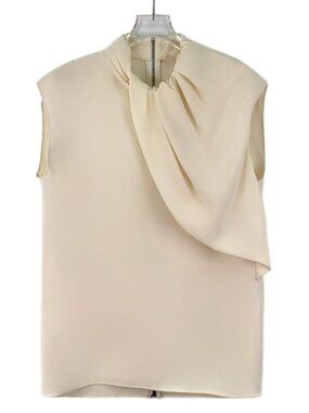 X31135 Celine Beige knotted mulberry silk round neck sleeveless top 40 L size